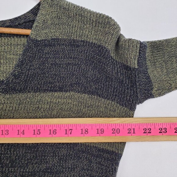 Womens XS Olive Black Striped Sweater Grungecore Knit Slouchy V-Neck Fall Top - Picture 13 of 15